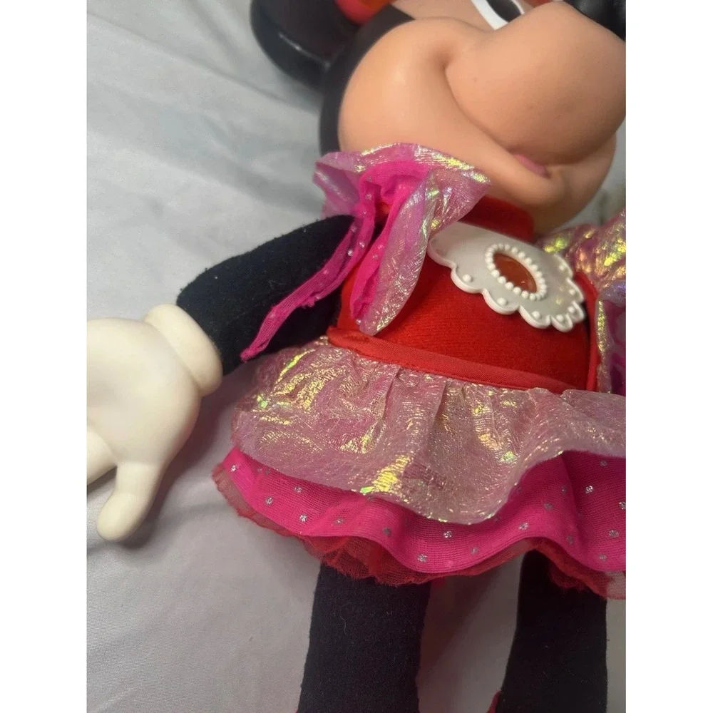 Disney Minnie Mouse Plush Doll Hard Plastic Head Red Pink Sparkle Outfit 12